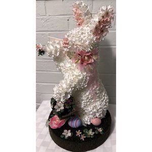 Unique Rare Easter Centerpiece Bunny Rabbit Spring Decor with Basket and Eggs